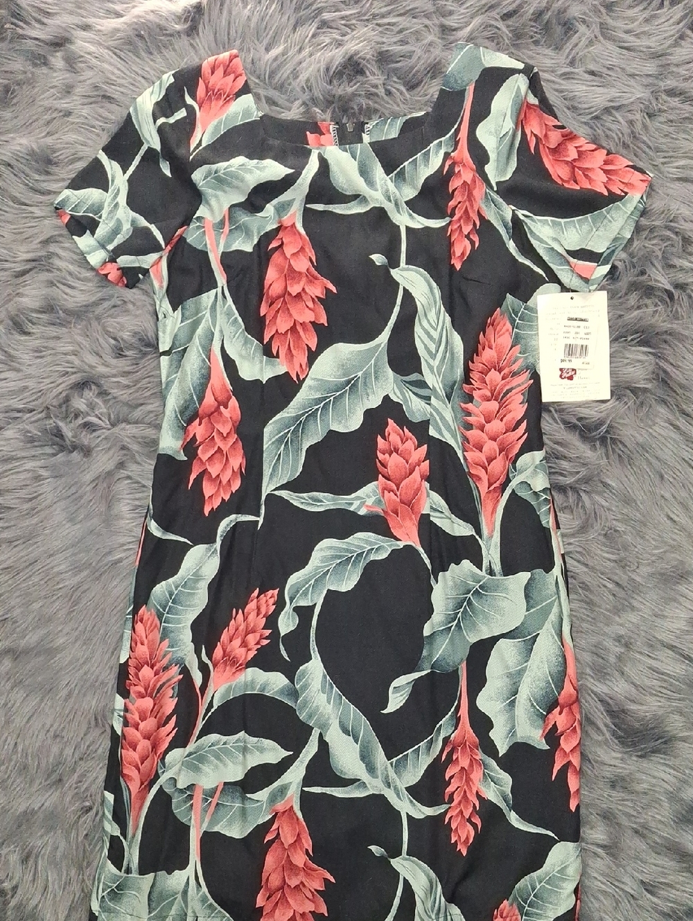 Hilo Hattie Black Tunic with Coral Floral Print